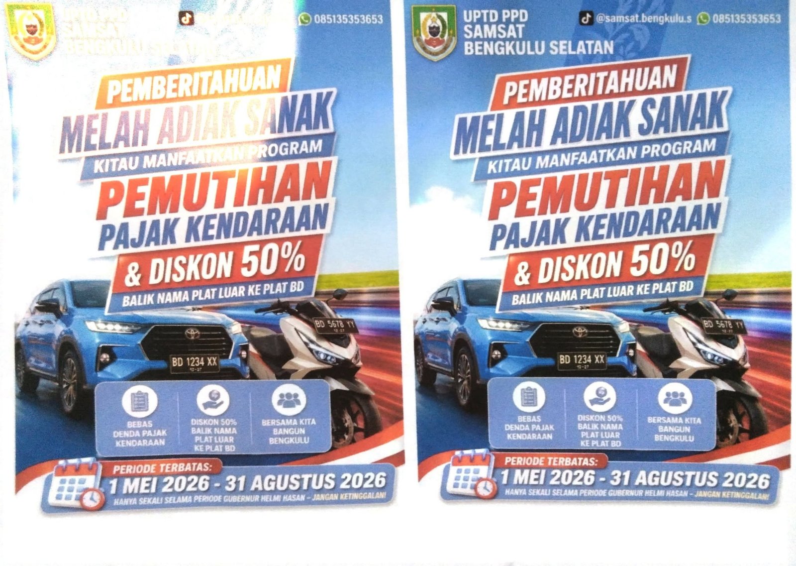 Program Pemutihan Pajak Kendaraan Bermotor dan Diskon 50% Balik Nama di Bengkulu Selatan